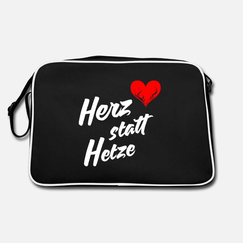 Herz statt Hetze - Retro Tasche - Schwarz/Weiß