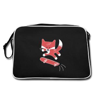 Skater Fox Comic | Skateboard red fox gift - Retro Bag - black/white - Back