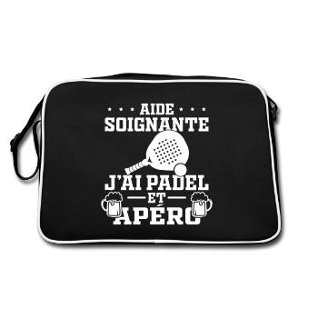 Aide Soignante J"ai Padel et Apéro Cadeau Humour - Sac Retro - noir/blanc - Dos
