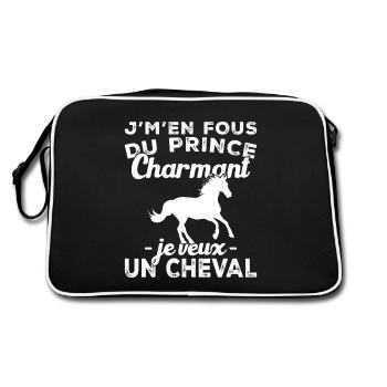 Ich kümmere mich nicht um den Märchenprinzen, ich will ein Pferd - Retro Tasche - Schwarz/Weiß - Hinten