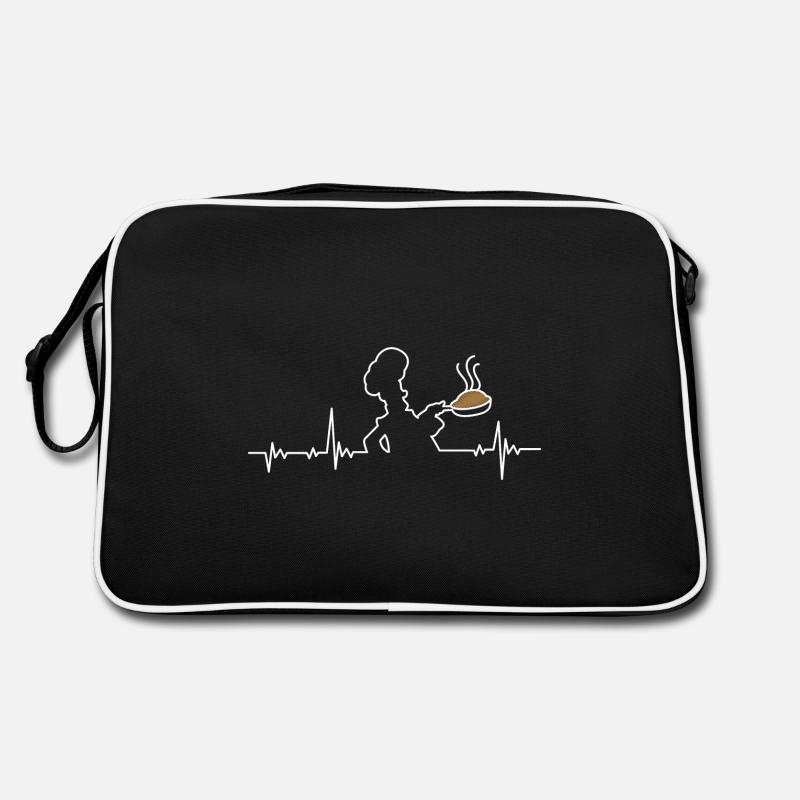 Kochen Herzschlag - Retro Tasche - Schwarz/Weiß