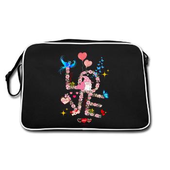 Floral Valentine's Day I LOVE you - Retro Bag - black/white - Back
