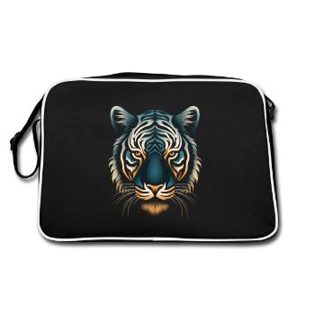 Captivating Op Art Tiger in Blue and Ochre - Retro Bag - black/white - Back