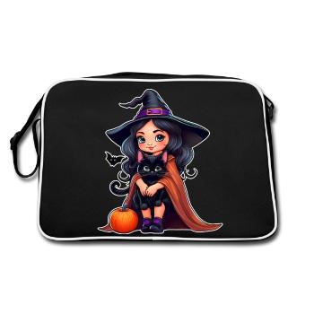 Cute witch with black cat and pumpkin - Retro Bag - black/white - Back