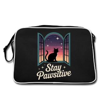 Stay pawsitive - Black cat at the window - Retro Bag - black/white - Back