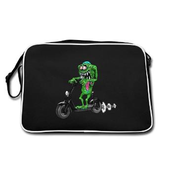 niedliches lustiges Monster auf Escooter - Retro Tasche - Schwarz/Weiß - Hinten