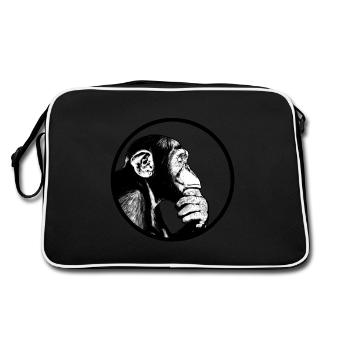 Denke nach Affe Schimpanse - Retro Tasche - Schwarz/Weiß - Hinten