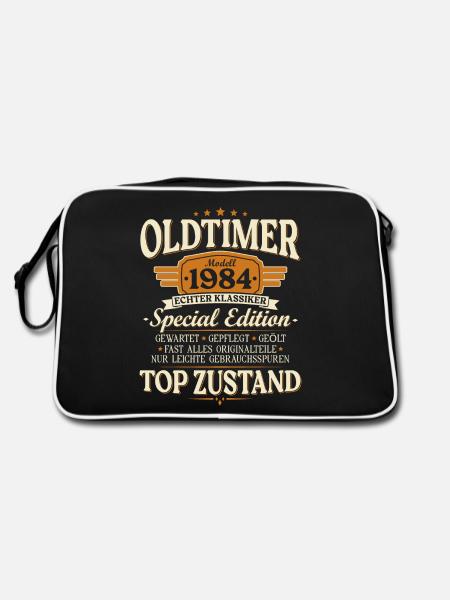 Oldtimer 1984 Jahrgang geboren Geburtstag Geschenk - Retro Tasche - Schwarz/Weiß - Hinten