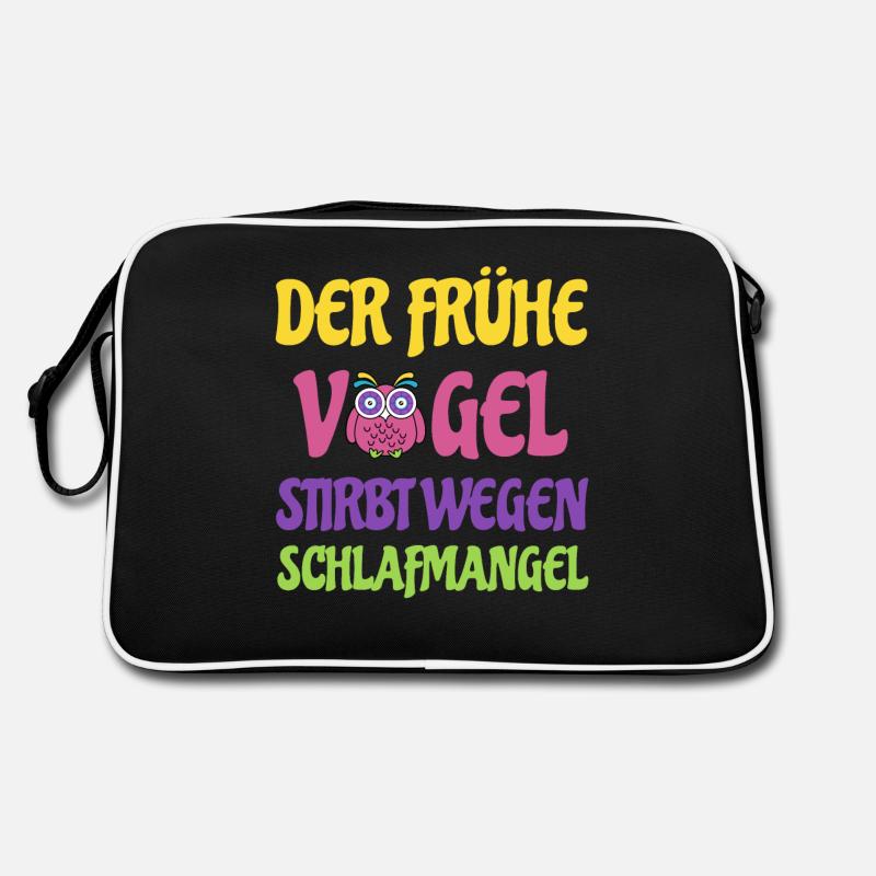 Der Frühe Vogel stirbt wegen Schlafmangel. Eule Retro Tasche