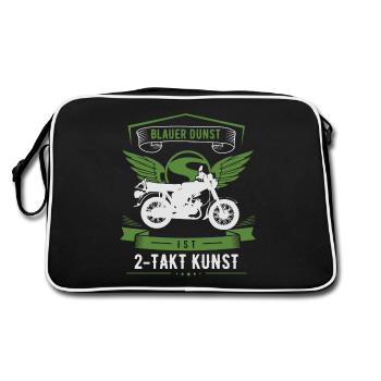 Blauer Dunst ist 2 Takt Kunst, Moped S51, Ost Mofa - Retro Tasche - Schwarz/Weiß - Hinten