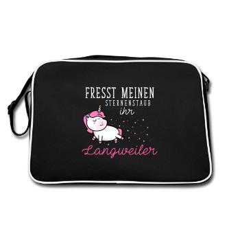 Fresst meinen Sternenstaub ihr Langweiler Einhorn - Retro Tasche - Schwarz/Weiß - Hinten