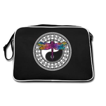 Yoga mandala with dragonfly & ying yang - Retro Bag - black/white - Back
