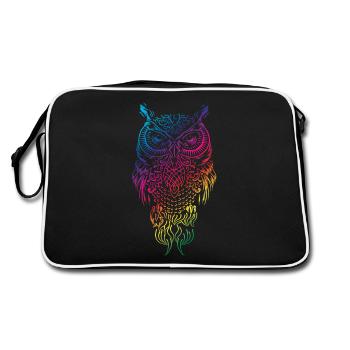 Chouette et hibou grand-duc vous regardant - Sac Retro - noir/blanc - Dos