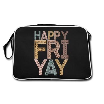 Happy Fri Yay Teacher Weekend Funny Meme - Retro Bag - black/white - Back
