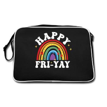Happy Fri Yay Teacher Weekend Funny Meme - Retro Bag - black/white - Back