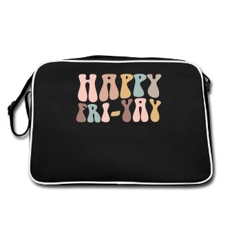 Happy Fri Yay Teacher Weekend Funny Meme - Retro Bag - black/white - Back