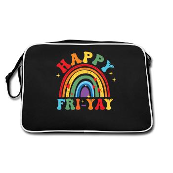Happy Fri Yay Teacher Weekend Funny Meme - Retro Bag - black/white - Back