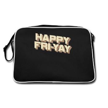 Happy Fri Yay Teacher Weekend Funny Meme - Retro Bag - black/white - Back