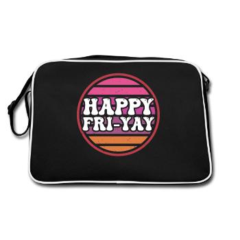 Happy Fri Yay Teacher Weekend Funny Meme - Retro Bag - black/white - Back