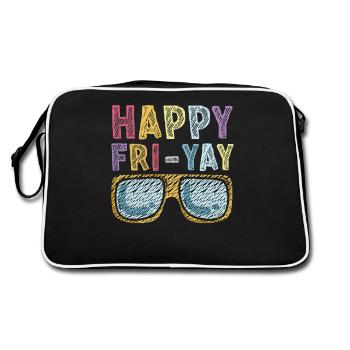 Happy Fri Yay Teacher Weekend Funny Meme - Retro Bag - black/white - Back
