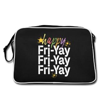 Happy Fri Yay Teacher Weekend Funny Meme - Retro Bag - black/white - Back