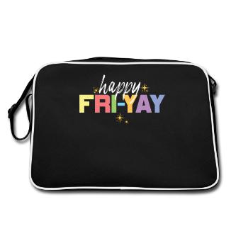 Happy Fri Yay Teacher Weekend Funny Meme - Retro Bag - black/white - Back