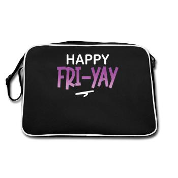 Happy Fri Yay Teacher Weekend Funny Meme - Retro Bag - black/white - Back