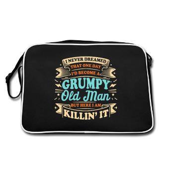 Opa Großvater Spruch Humor Become A Grumpy Old Man - Retro Tasche - Schwarz/Weiß - Hinten