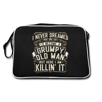 Opa Großvater Spruch Humor Become A Grumpy Old Man - Retro Tasche - Schwarz/Weiß - Hinten