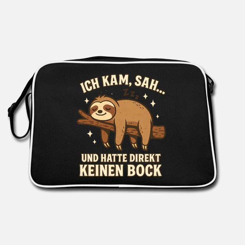 Faultier Geschenk Sloth Büro Arbeitskollege - Retro Tasche - Schwarz/Weiß