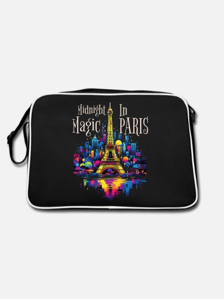 Paris, Eiffel Tower, France, City, Skyline, Night - Retro Bag - black/white - Back