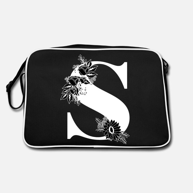 Schwarz-weiße Blumenbuchstaben Retro Tasche