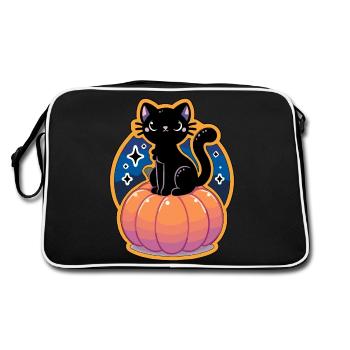 Die Katze und der Kürbis - Retro Tasche - Schwarz/Weiß - Hinten