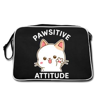 Pawsitive Attitude - Cat Making the V Sign - Retro Bag - black/white - Back