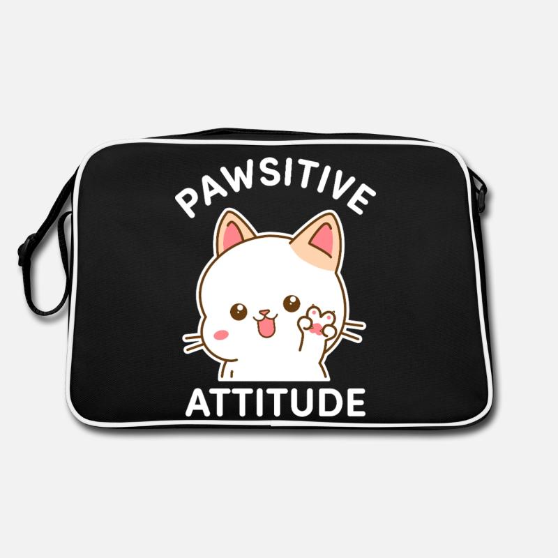 Pfotenhaltung - Katze macht das V-Zeichen - Retro Tasche - Schwarz/Weiß