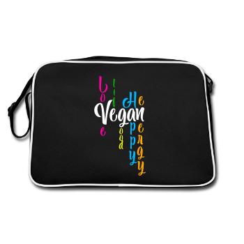 Vegan - Love Life Bonne Energie Heureuse - Sac Retro - noir/blanc - Dos