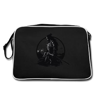 Samurai Krieger Japan Landschaft - Retro Tasche - Schwarz/Weiß - Hinten