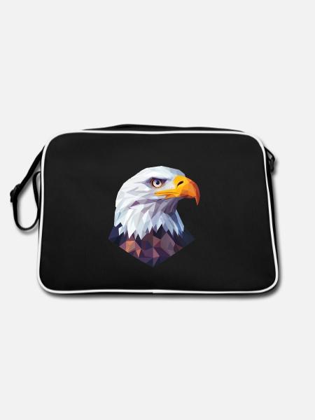Eagle Head Low Poly Logo Design - Retro Bag - black/white - Back