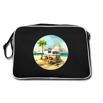 Oldschool Camping – Modern im Low Poly Look - Retro Tasche - Schwarz/Weiß - Hinten