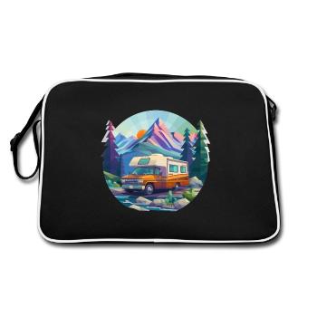 Oldschool Camping – Modern im Low Poly Look - Retro Tasche - Schwarz/Weiß - Hinten