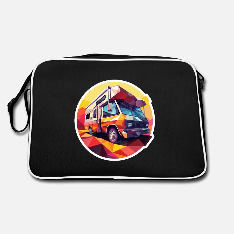 Retro Camping Design – Low Poly Zelt & Camper Retro Tasche