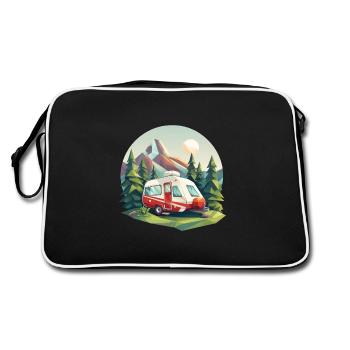 Oldschool Camping – Modern im Low Poly Look - Retro Tasche - Schwarz/Weiß - Hinten