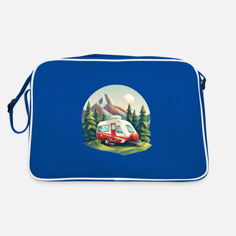 Oldschool Camping – Modern im Low Poly Look Retro Tasche