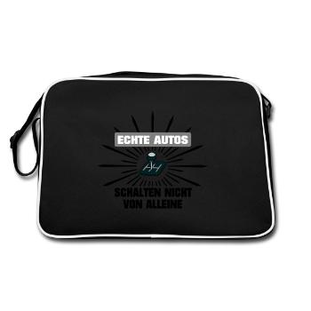 Echte Autos schalten nicht von alleine - Retro Tasche - Schwarz/Weiß - Hinten