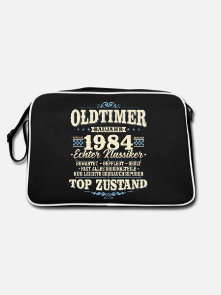 Oldtimer Baujahr 1984 Jahrgang geboren Geburtstag - Retro Tasche - Schwarz/Weiß - Hinten