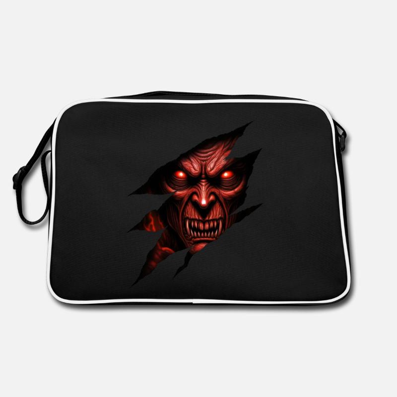 A demonic, red-eyed creature - Retro Bag - black/white