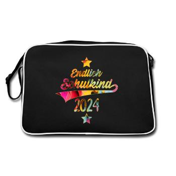 EINSCHULUNG ENDLICH SCHULKIND 2024 - Retro Tasche - Schwarz/Weiß - Hinten