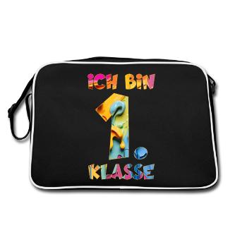 ICH BIN 1. KLASSE SCHULKIND - Retro Tasche - Schwarz/Weiß - Hinten