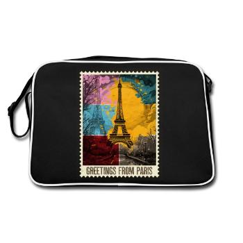 Paris Eiffelturm Frankreich Skyline Briefmarke - Retro Tasche - Schwarz/Weiß - Hinten