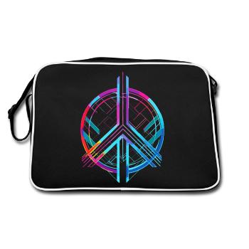 Peace Zeichen Frieden Bunt Neon Gegen Krieg Liebe - Retro Tasche - Schwarz/Weiß - Hinten
